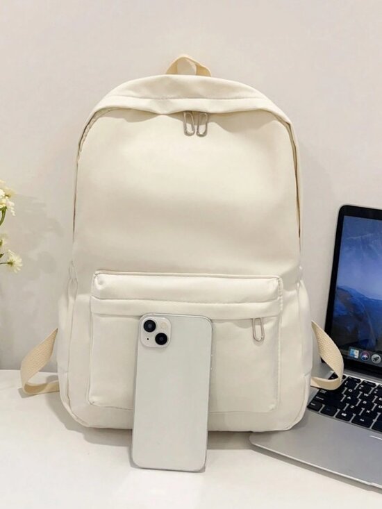 Cream Fashion Backpack with Front Zip Pocket main image 5